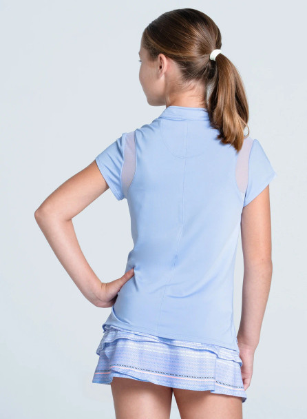 Lucky In Love On Par Girls Golf Polo - Blue / Lavender Back View