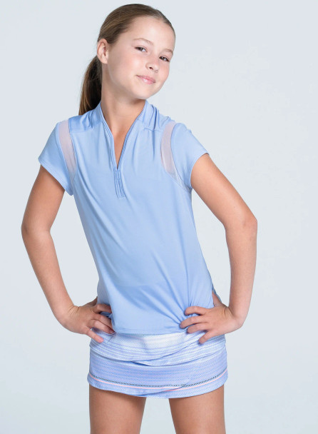 Lucky In Love On Par Girls Golf Polo - Blue / Lavender Front