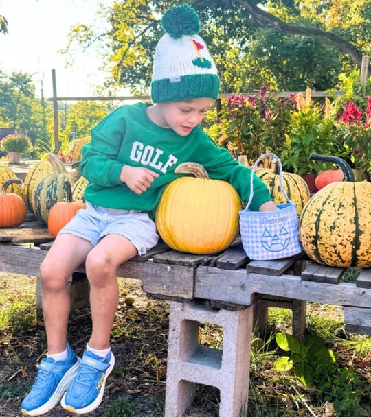 Golf Flag Knit Hat with Pom - boy wearing
