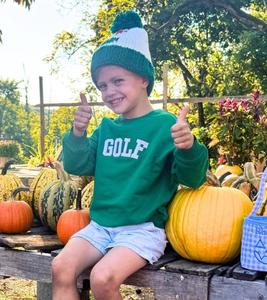 Golf Flag Knit Hat with Pom - Boy wearing