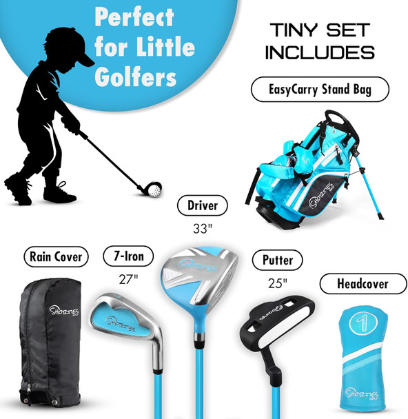 Shorties Tiny 3 Club Toddler Golf Set for Ages 2-3 (kids 34-38") - Blue