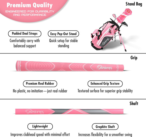 Shorties Tiny 3 Club Toddler Golf Set for Ages 2-3 (kids 34-38") - Pink