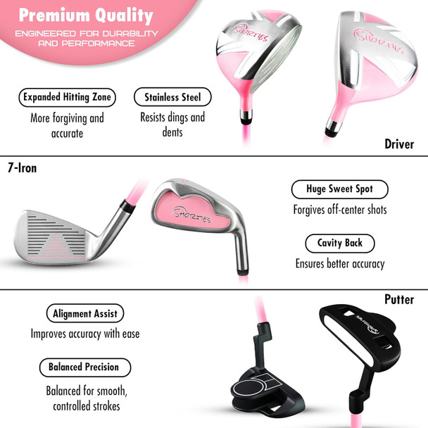 Shorties Tiny 3 Club Toddler Golf Set for Ages 2-3 (kids 34-38") - Pink