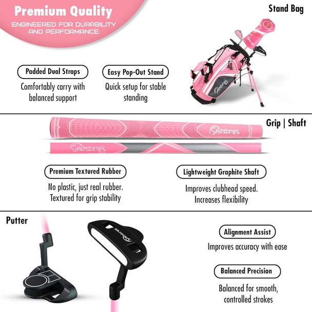 Shorties TOT 5 Club Kids Golf Set for Ages 4-5 (kids 38-42") - Pink