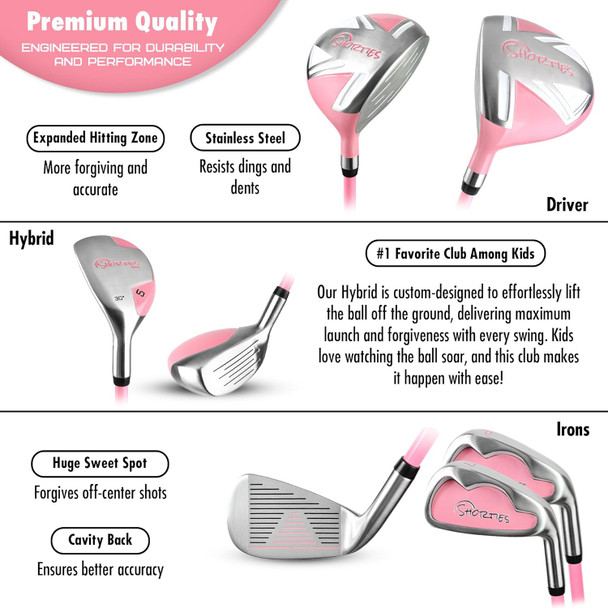 Shorties TOT 5 Club Kids Golf Set for Ages 4-5 (kids 38-42") - Pink