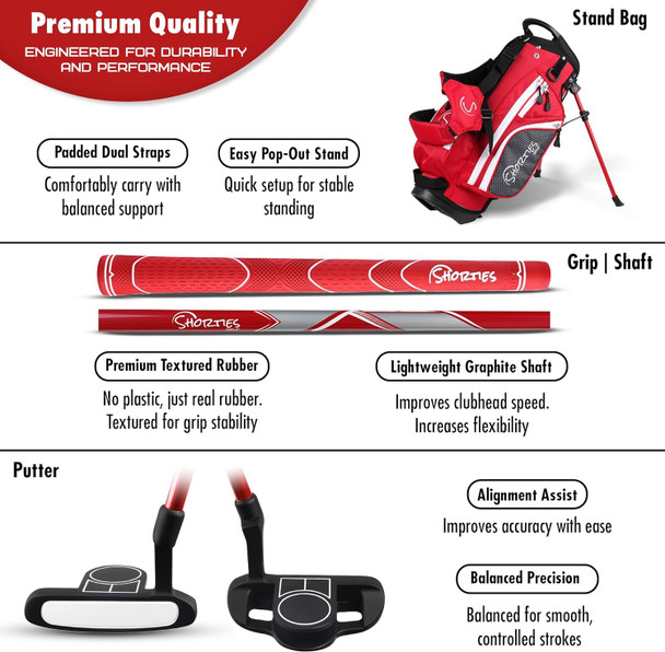 Shorties MINI 5 Club Kids Golf Set for Ages 6-8 (kids 42-46") - Red