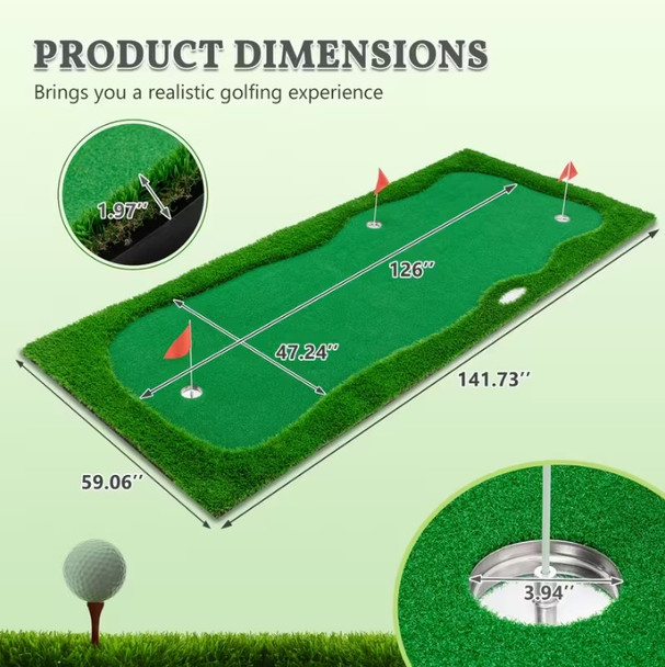 Large Portable Golf Putting Green with 3 Cups - Dimensions