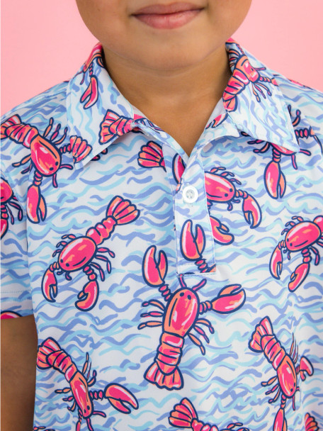 Rugged Butts Lobster Lagoon Little Boys Performance Golf Polo Detail