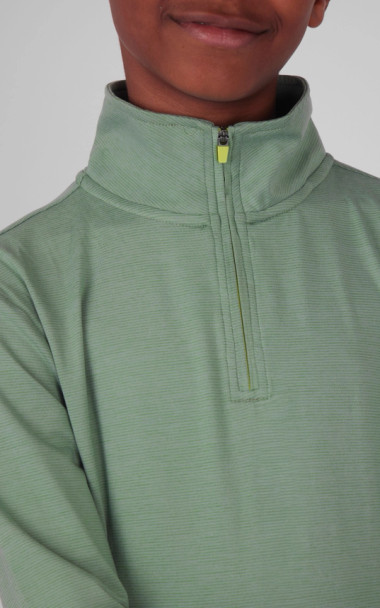 90 Degree by Reflex Boys Lightweight, Supersoft Quarter Zip in Sage Green  Zipper Detaiol