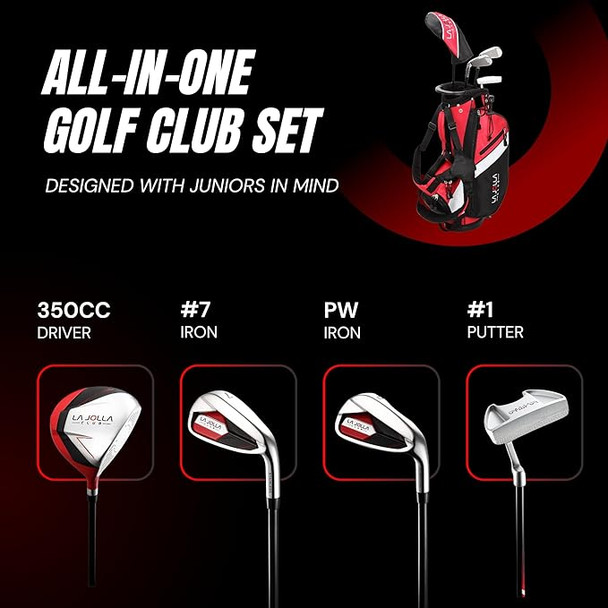 La Jolla 4 Club Kids Golf Set for Ages 5-6 (41-46 inches) Red