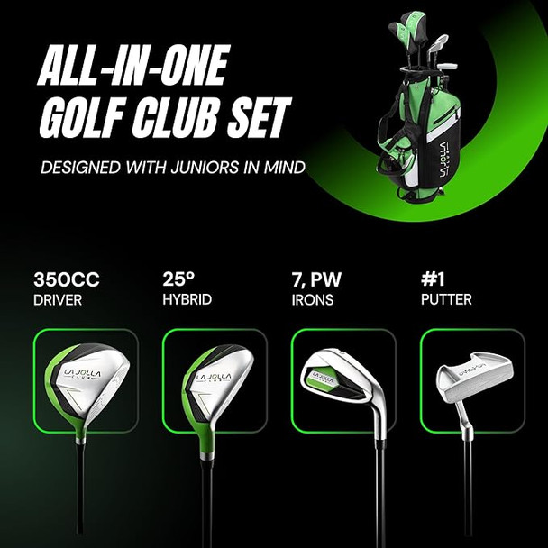 La Jolla 5 Club Kids Golf Set for Ages 7-8 (kids 46-51" tall) Green