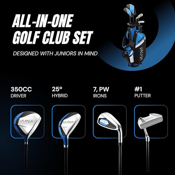 La Jolla 5 Club Kids Golf Set for Ages 9-10 (kids 51-56" tall) Blue