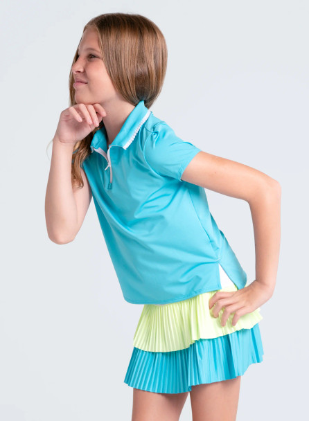 Lucy in Love Pleated Collar Girls Polo Parrot Blue