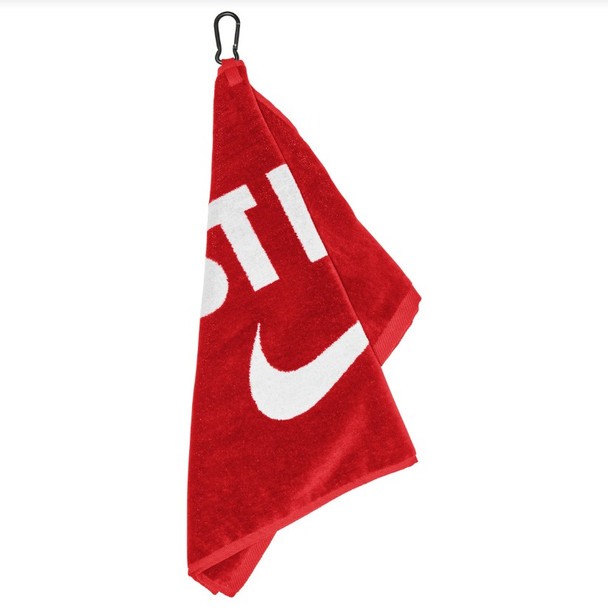 Nike Performance Golf Towel 2.0 - Nike Just Do It. University Red with carabiner