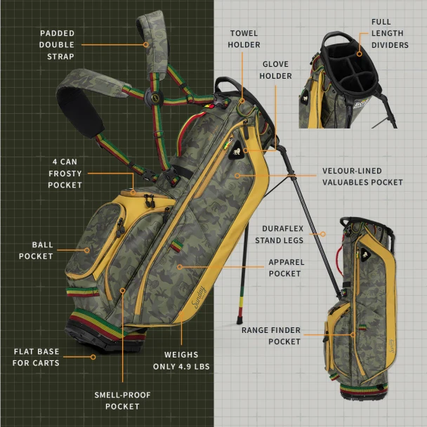 Sunday Golf Ryder Bob Marley Golf Bag (Bag Height 35") - Limited Edition