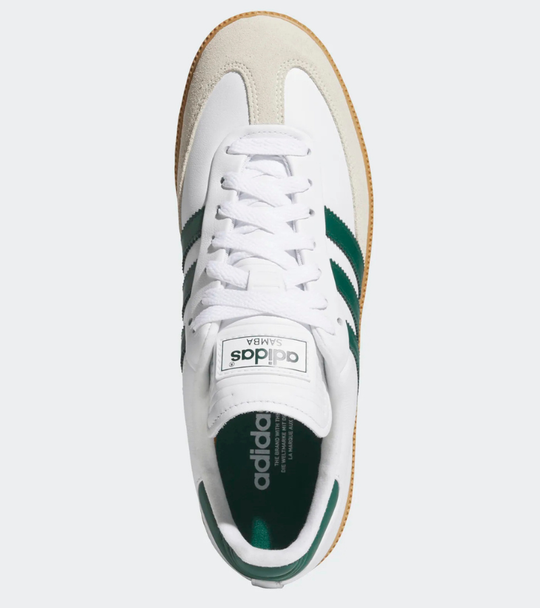 Adidas Samba Unisex Spikeless Golf Shoes - White / Golf Green - top View
