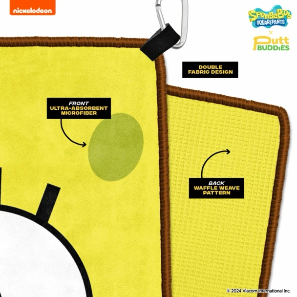 SpongeBob SquarePants Double Sided Golf Towel with Plankton Magnetic Golf Ball Marker