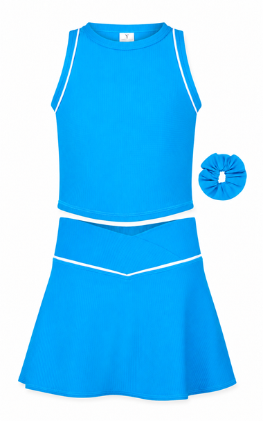 90 Degree by Reflex Little Girls Ribbed Tank and Skort Outfit - Shocking Blue