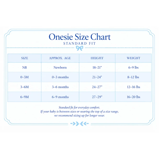 Sizing Chart - Caddie Infant Onesie