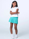 Lucky in Love Pleated Collar Girls Polo Shirt White - Full Body with Parrot Blue Skirt