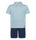 90 Degree by Reflex Little Boys Striped Performance Polo and Matching Short Set - Light Blue and Navy