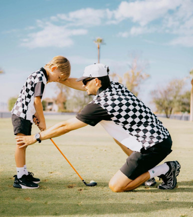 Devereux Black White Checks Kids Golf Polo