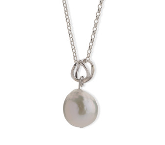 White freshwater Baroque drop pearl on Sterling Silver 'Infinity' bail and Silver chain.