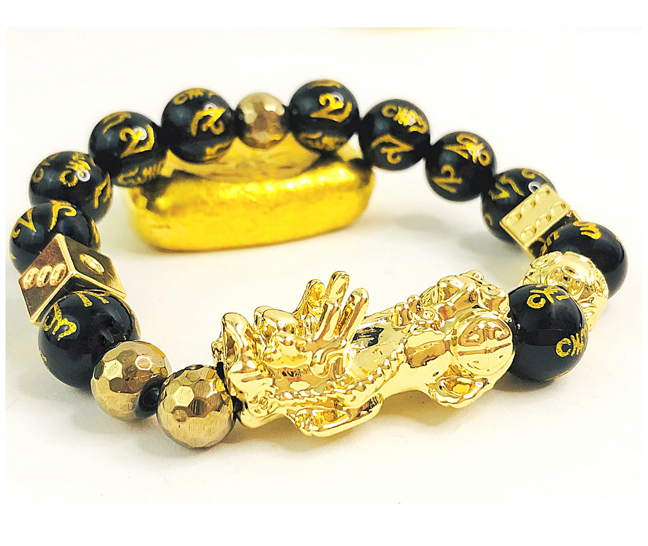 Gambling Luck Feng Shui Bracelet- 18K Gold + Real Obsidian