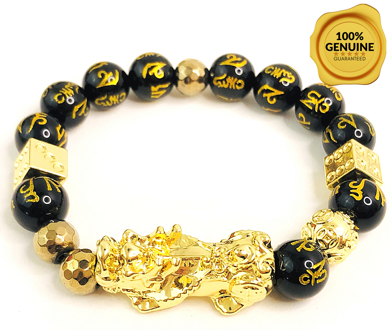 Gambling Luck Feng Shui Bracelet- 18K Gold + Real Obsidian