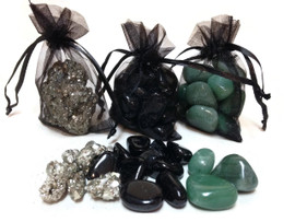 Pyrite, Green Jade, Black Obsidian