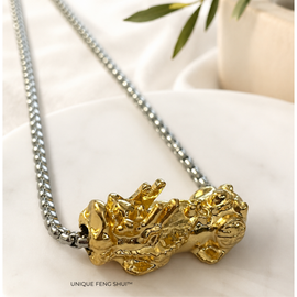 24K Gold-Plated Pixiu Pendant with Titanium Necklace 