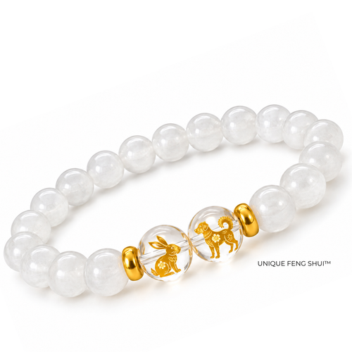 rabbit zodiac sign benefactor bracelet with white jade beads