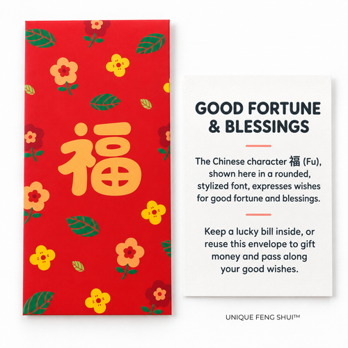 Floral Fu Red Envelopes for Good Fortune & Blessings — Set of 6