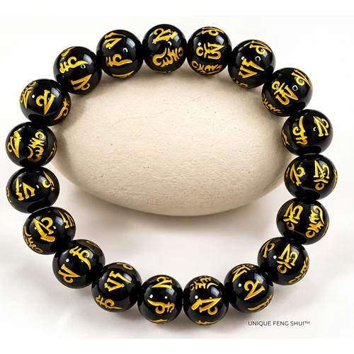 Black Obsidian Bracelet with Mantra