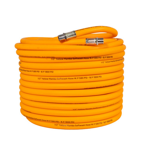 Yellow Mamba 1/2‑in Soft Wash Hose, 200 ft, Stainless-Steel Crimp Fittings, 580 psi
