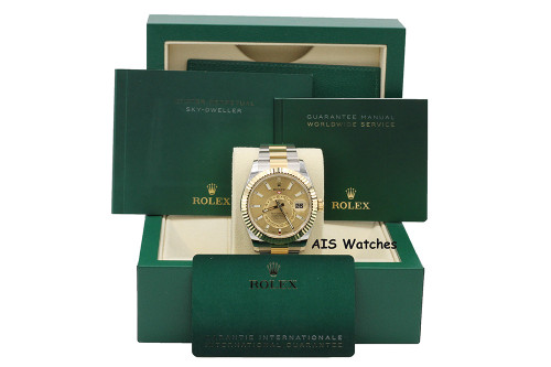 BNIB Rolex 326933 Sky-Dweller 18K Yellow Gold / SS Oyster Champagne Dial B&P