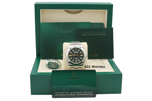 Rolex Milgauss 116400 GV Green Crystal Black Dial Box & Papers