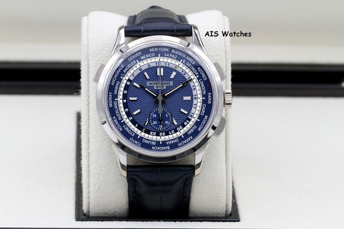 Patek Philippe 5930G World Time Chronograph White Gold Blue Dial Box & Papers