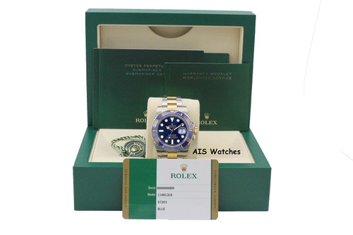 Rolex Submariner 18K YG/SS 116613LB SunBurst Blue Dial Ceramic 40MM 2020 B&P