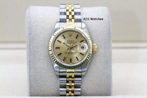 Rolex Ladies Two-Tone DateJust 69173 Champagne Dial 26MM S Serial - 1995 with Papers