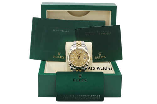 Rolex 326933 Sky-Dweller 18K Yellow Gold / SS Jubilee Champagne Dial B&P