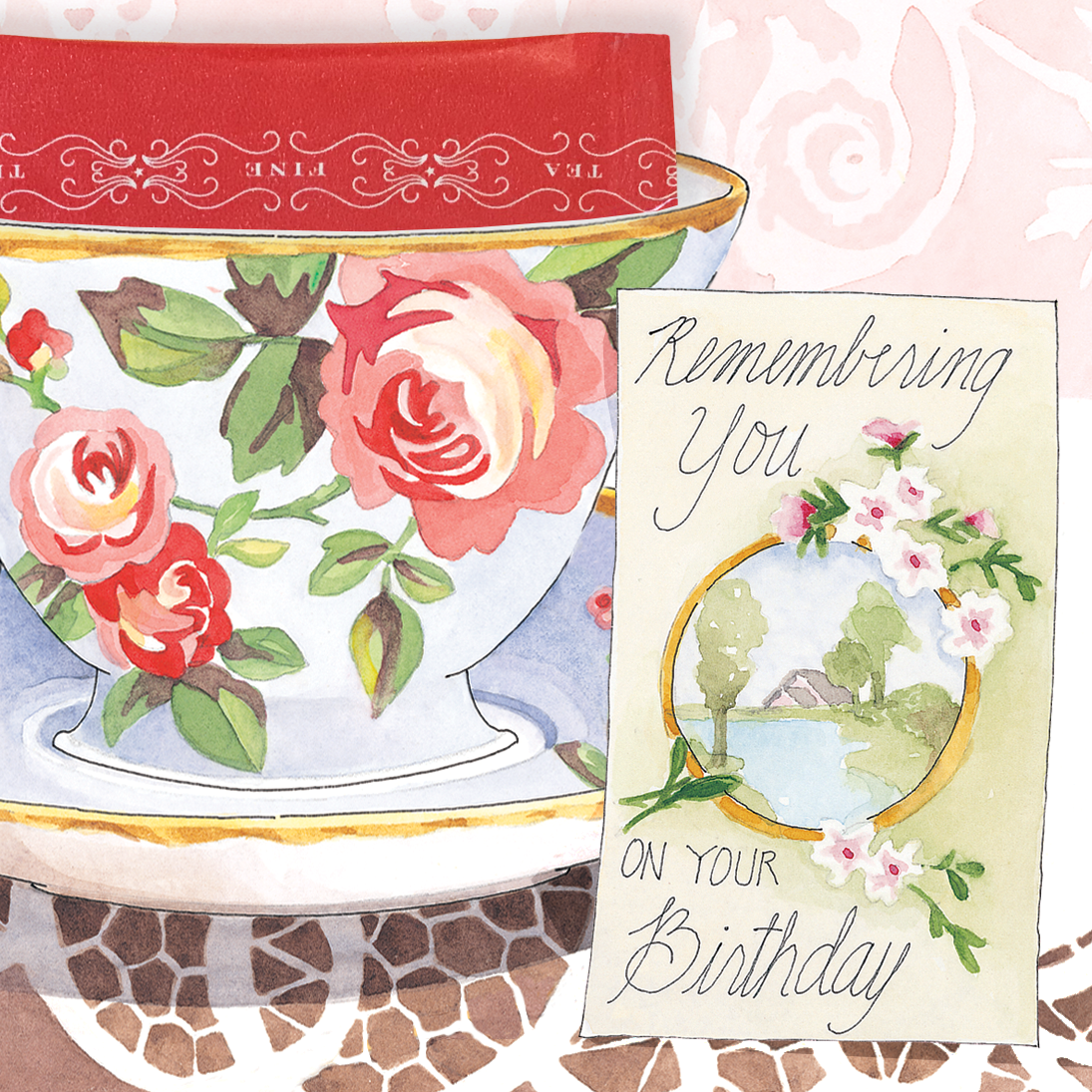 Tea Card Sentiments NEW Birthday Remembrance Tea Card - KimberlyShawGraphics.com
