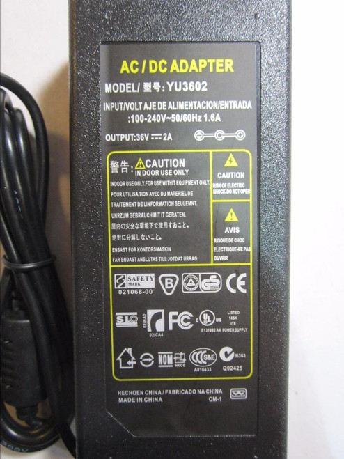 36V 2A 2000mA AC-DC Switching Adapter Desktop Power Supply YU3602 PSU 2.5/2.1