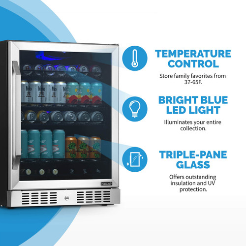 NewAir - 24" 177-Can Built-In Beverage Cooler with Precision Digital Thermostat and Adjustable Shelves - Stainless Steel