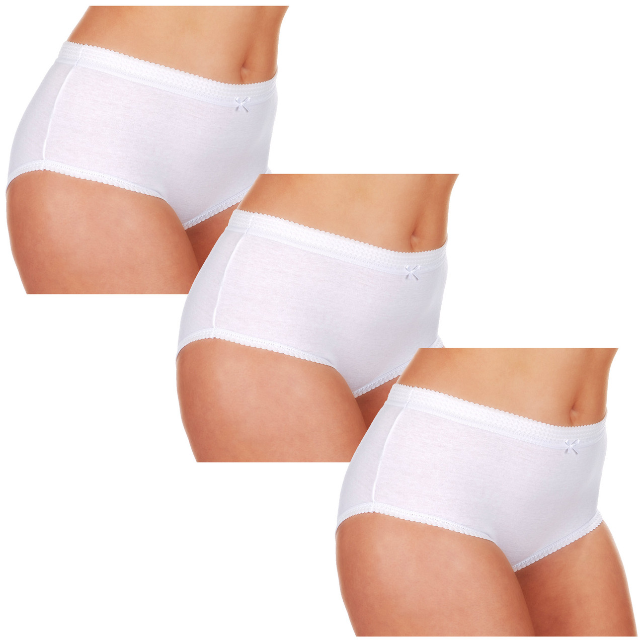 Womens 3 Pairs Plain Full Briefs Knickers Underwear Plus Size White