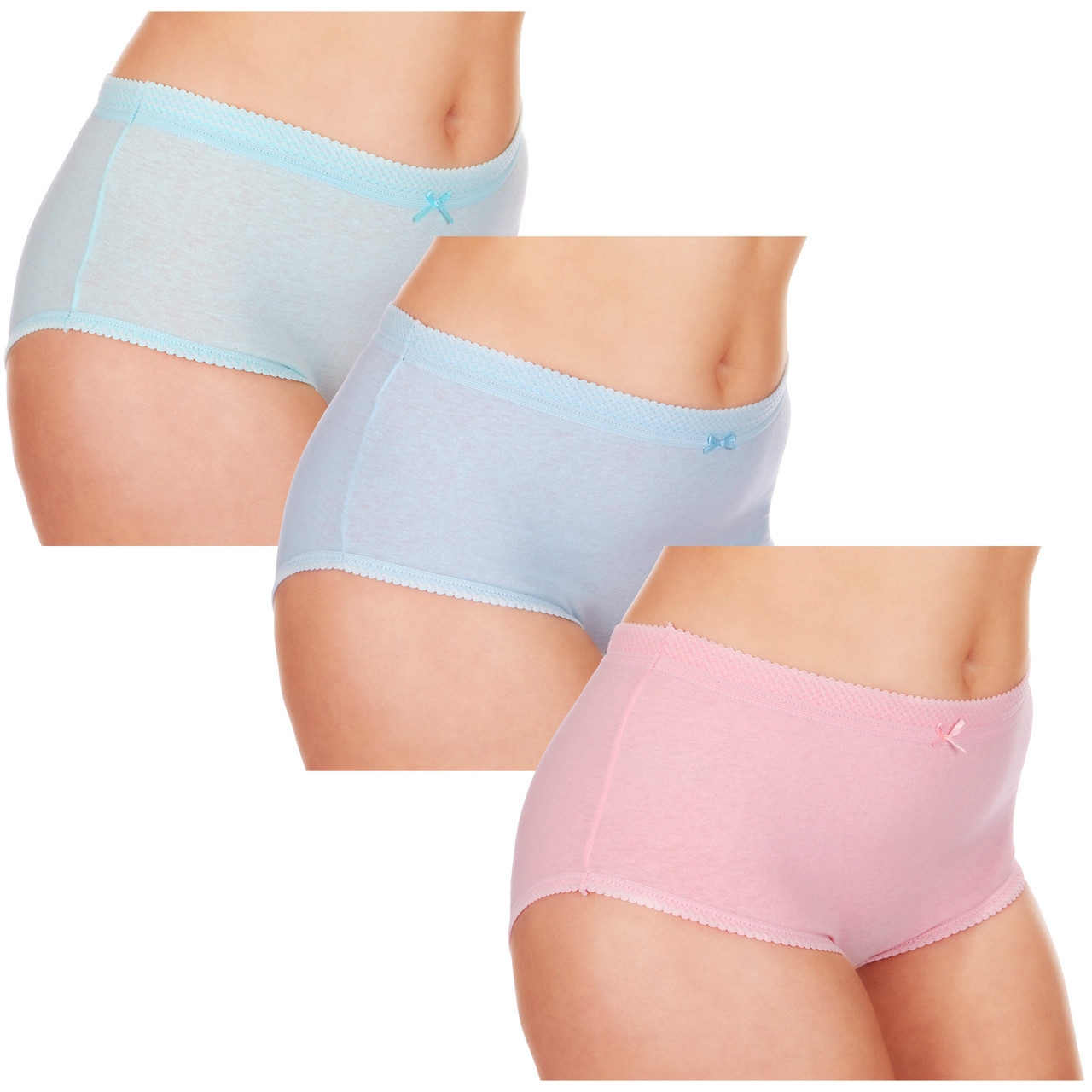 Womens 3 Pairs Plain Full Briefs Knickers Underwear Plus Size  Blue/Turquoise/Pink