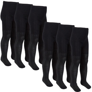Girls I L C K Black cable School  tights with elastane 