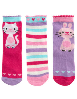 Baby Girls Novelty Design Socks 3 Pairs Purple Cat