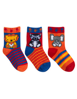 Baby Boys Design Funny Printed Socks 3 Pairs Orange Cat