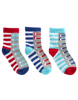 Baby Boys Design Funny Printed Socks 3 Pairs Blue Laces